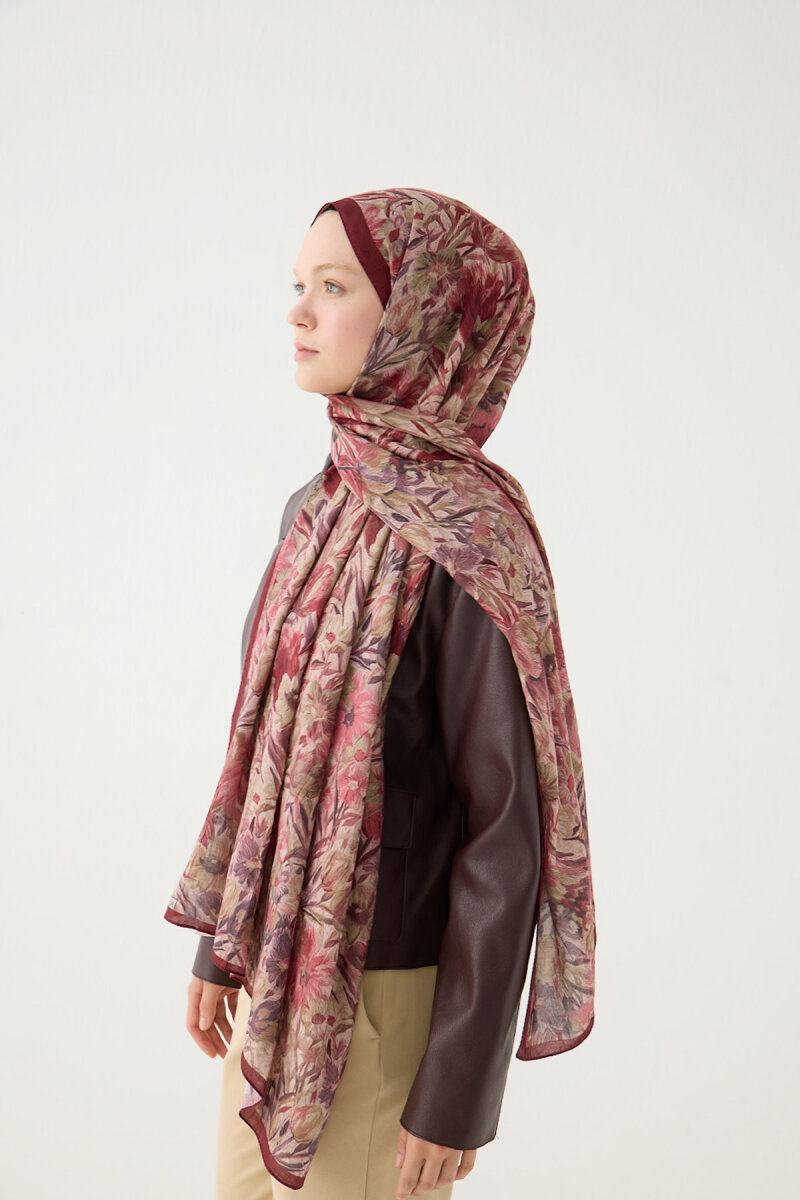 Paradise Kraş Şal - Bordo bej