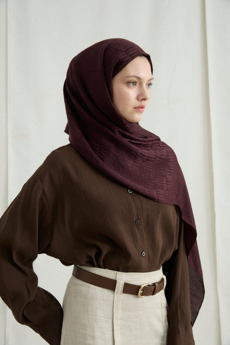 İtalyan Jakar Şal Kibrit Desen - Bordo