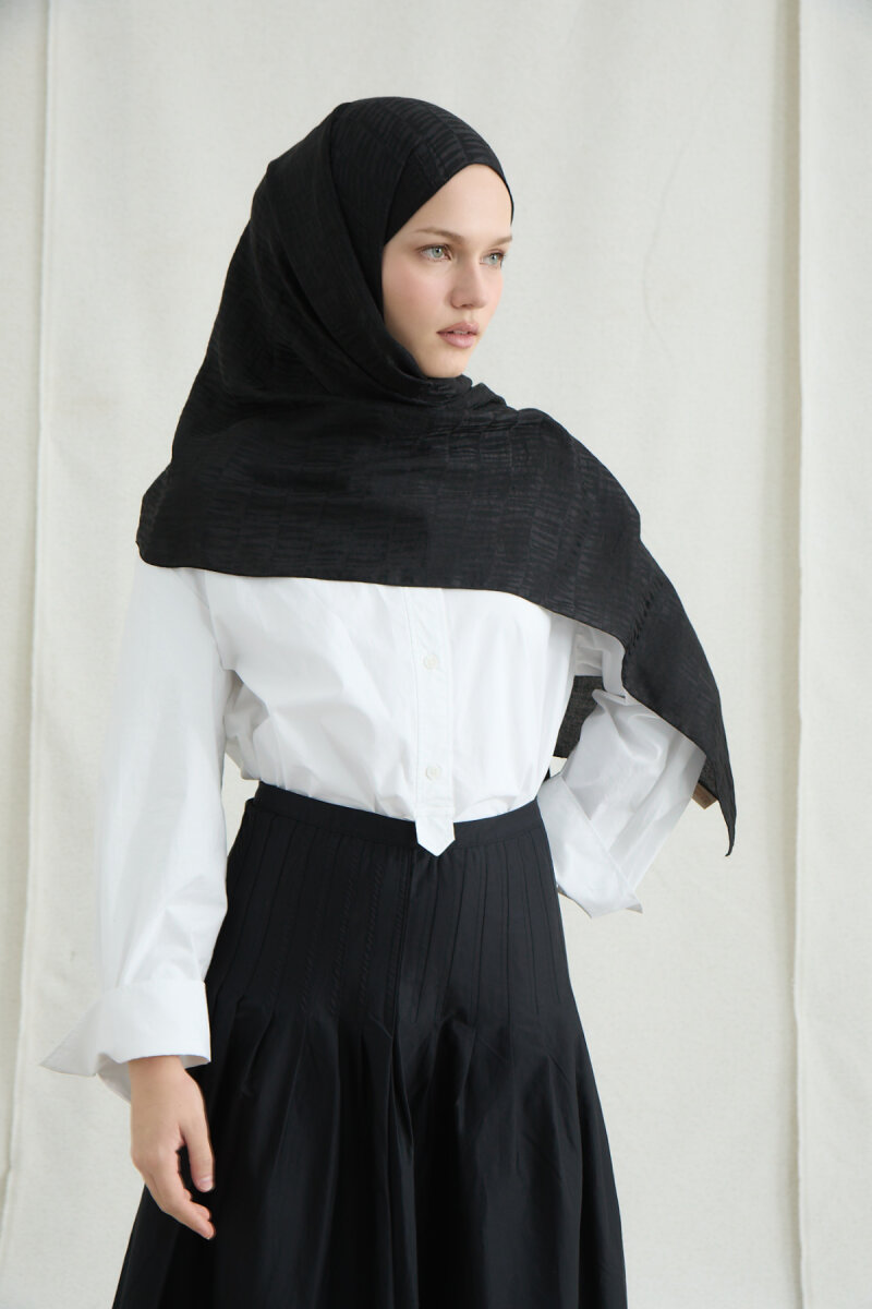 İtalyan Jakar Şal Kibrit Desen - Siyah