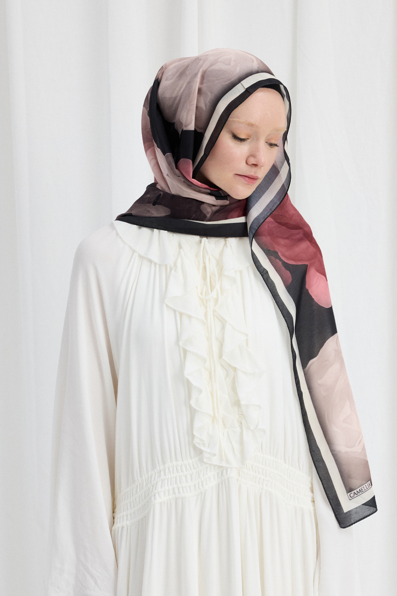 Lotus Soft Şal - Siyah-Pudra