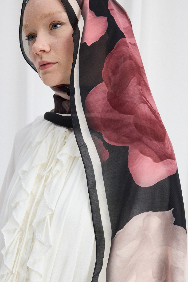 Lotus Soft Şal - Siyah-Pudra