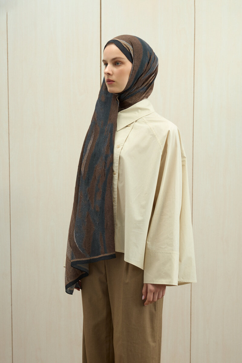 Meyus Kraş Şal - Siyah Bej