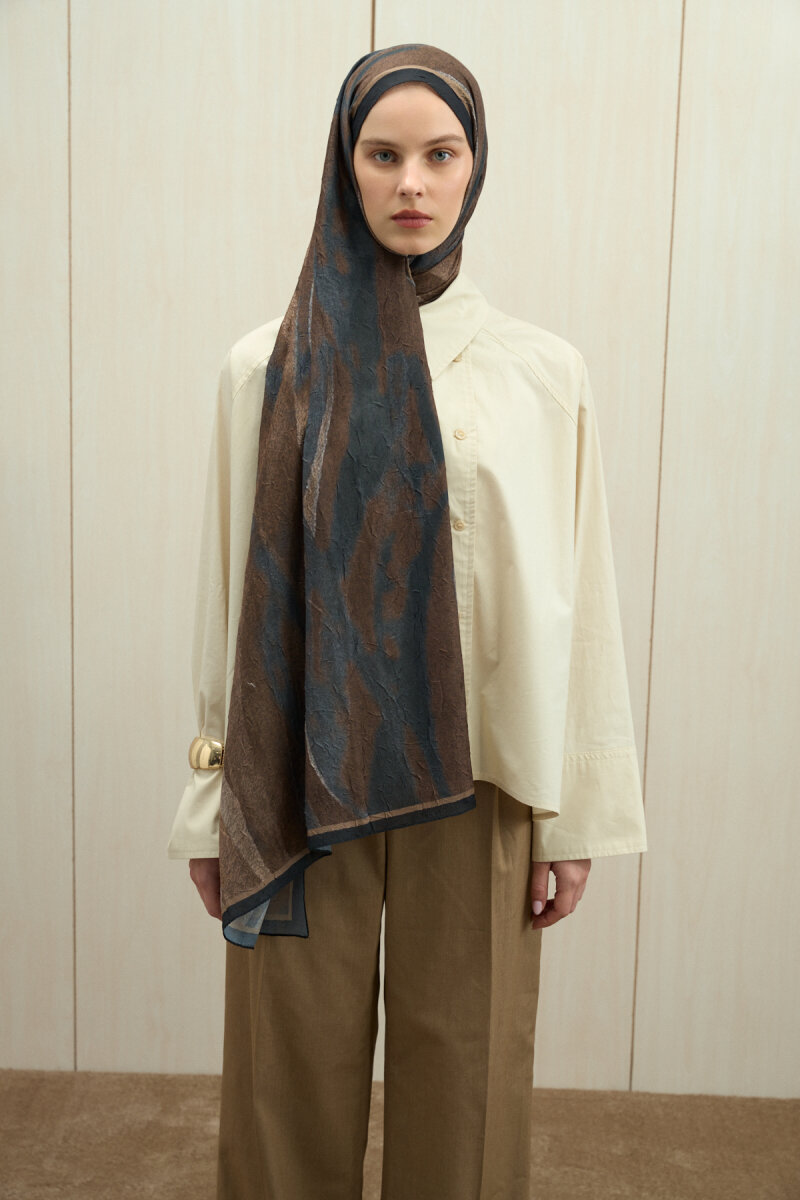 Meyus Kraş Şal - Siyah Bej