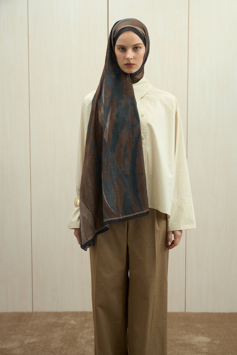 Meyus Kraş Şal - Siyah Bej