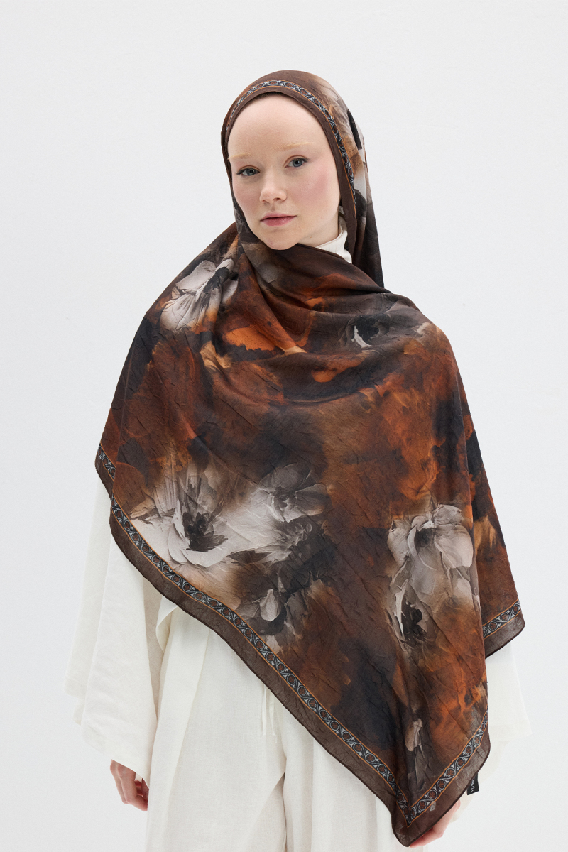 Sera Desen Kraş Şal - Kahve