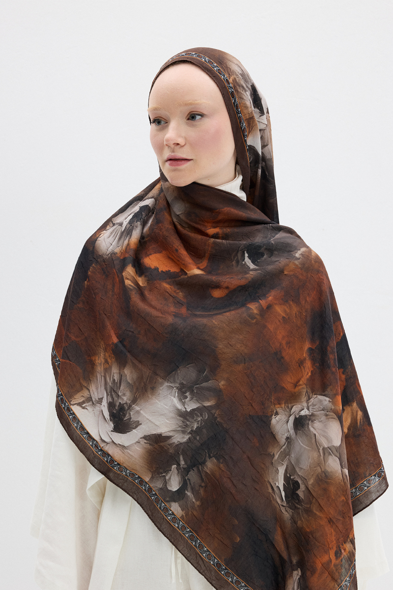 Sera Desen Kraş Şal - Kahve