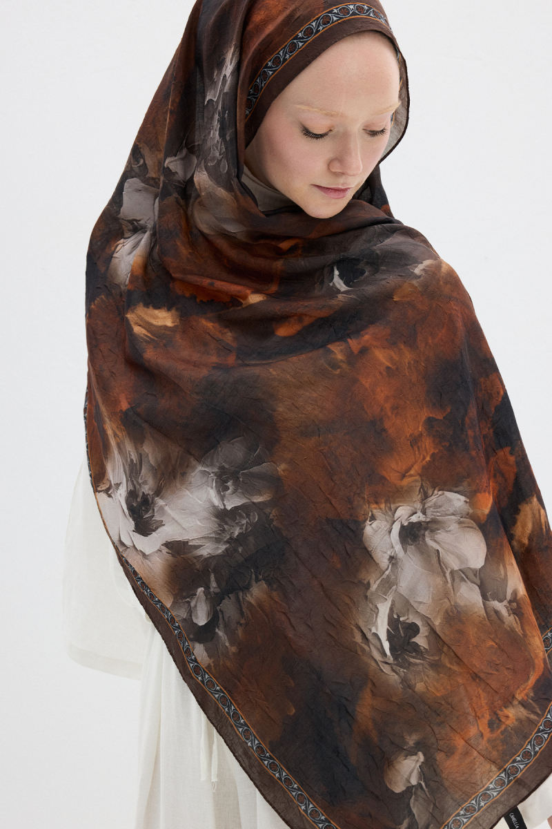 Sera Desen Kraş Şal - Kahve