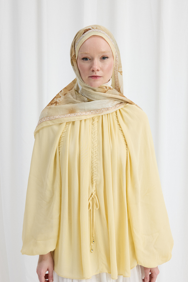 Sera Desen Kraş Şal - Tereyağı Sarısı