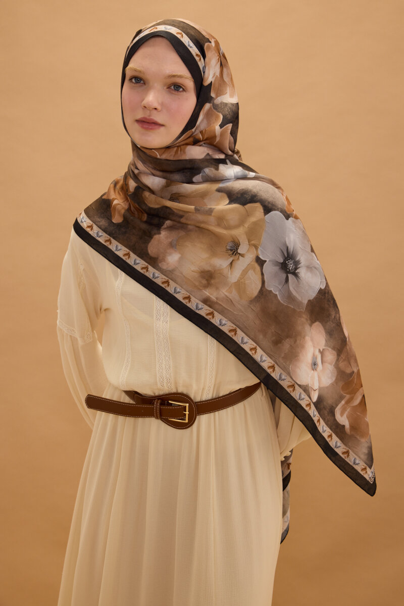 Opera Kraş Şal - Siyah Bej