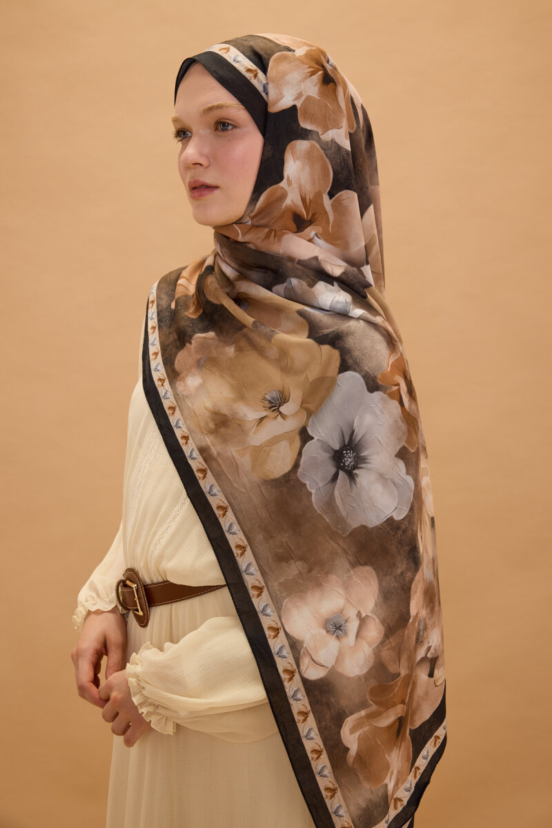 Opera Kraş Şal - Siyah Bej