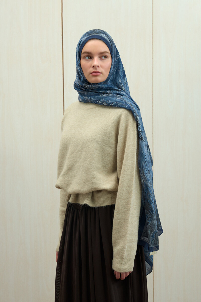 Ebruel Kraş Şal - Lacivert-Gri