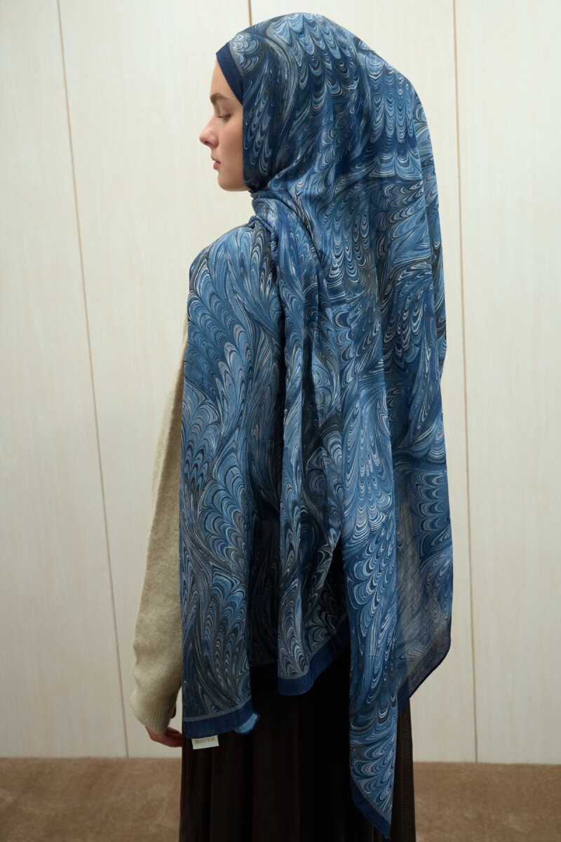 Ebruel Kraş Şal - Lacivert-Gri