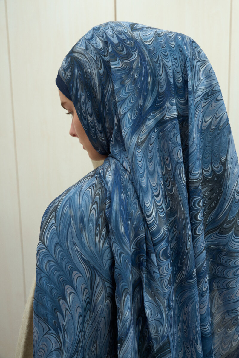 Ebruel Kraş Şal - Lacivert-Gri