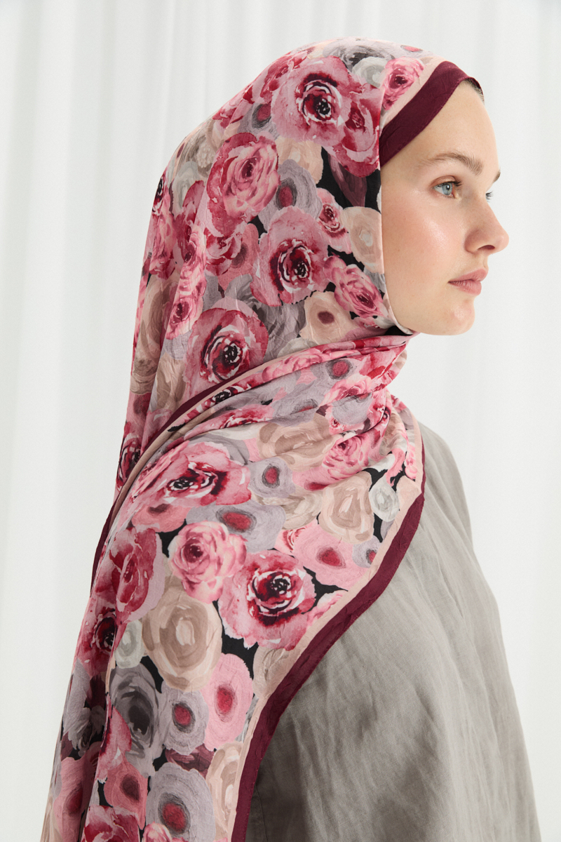 Rosemary Kraş Şal - Bordo-Krem