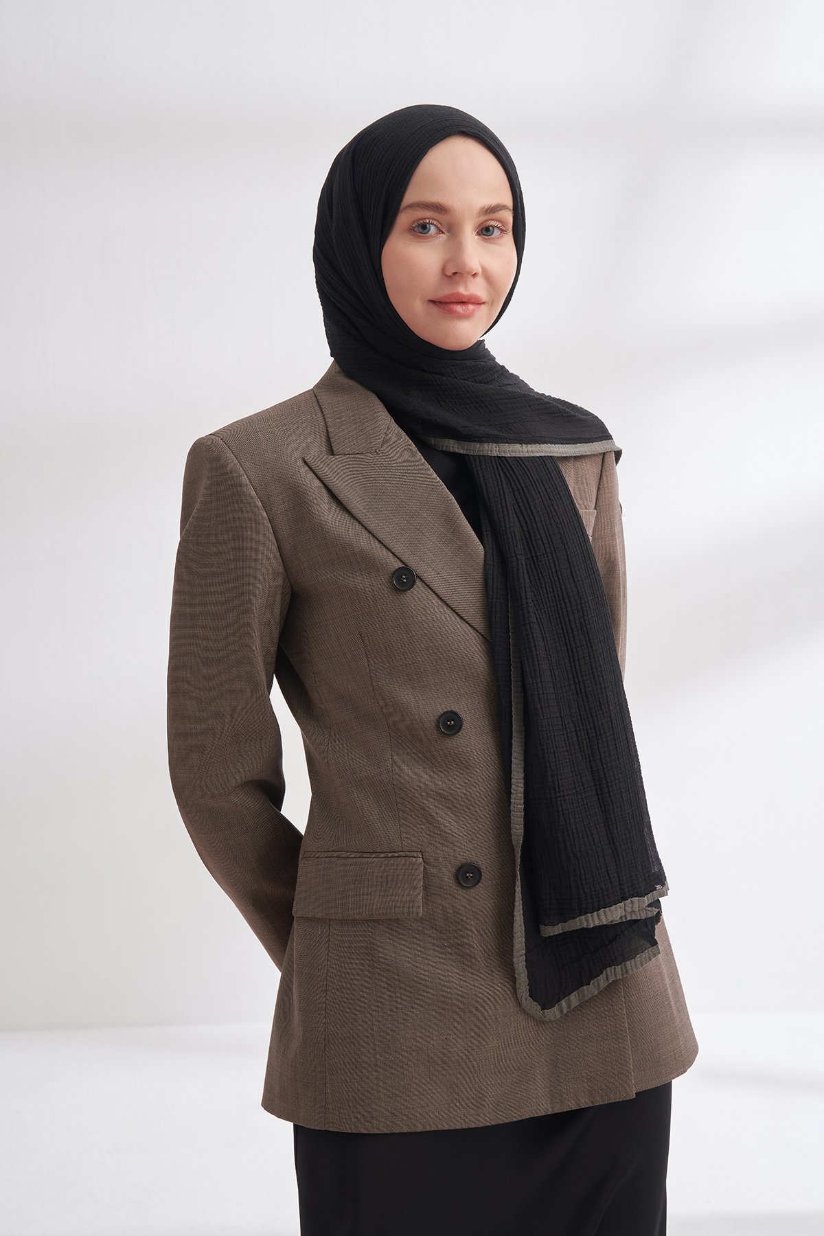 Müslin Biyeli Şal - Siyah