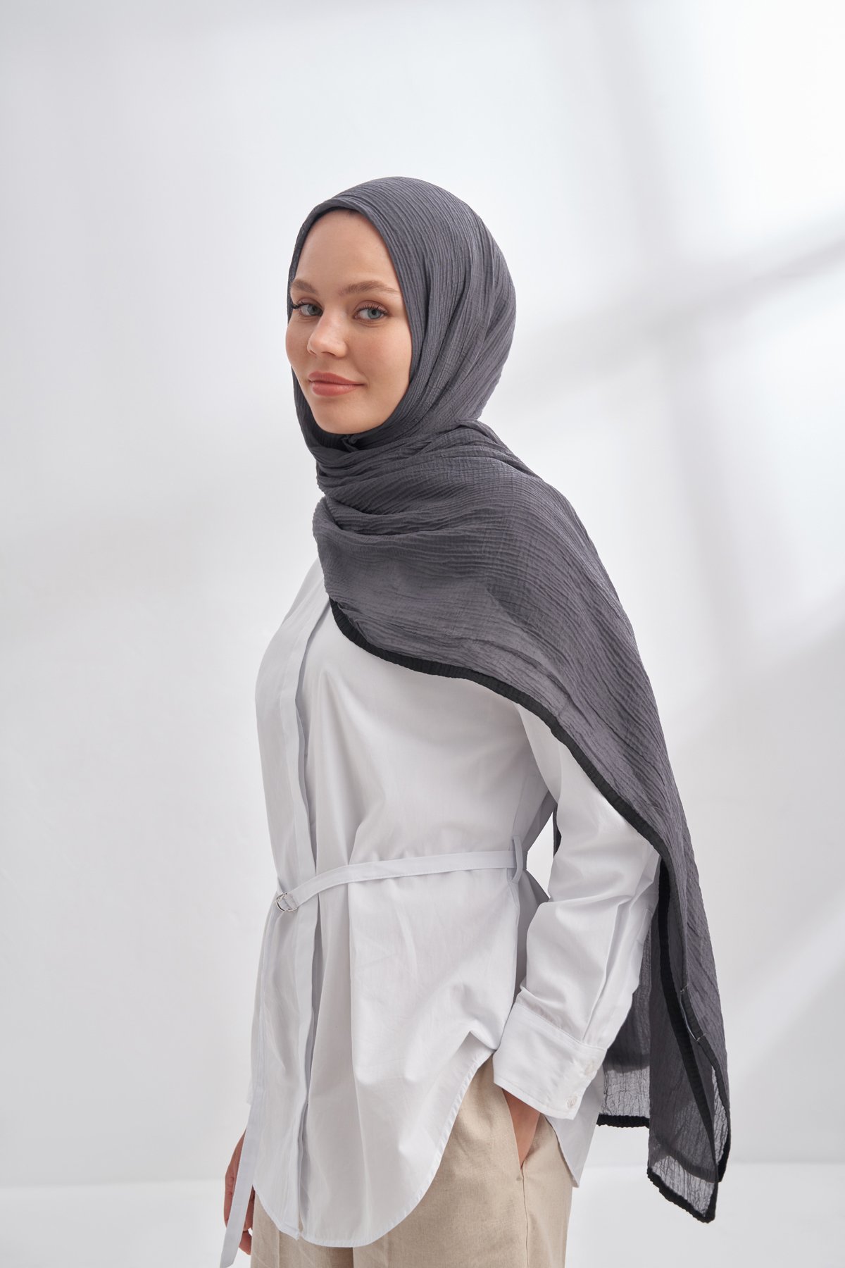 Müslin Biyeli Şal - Antrasit