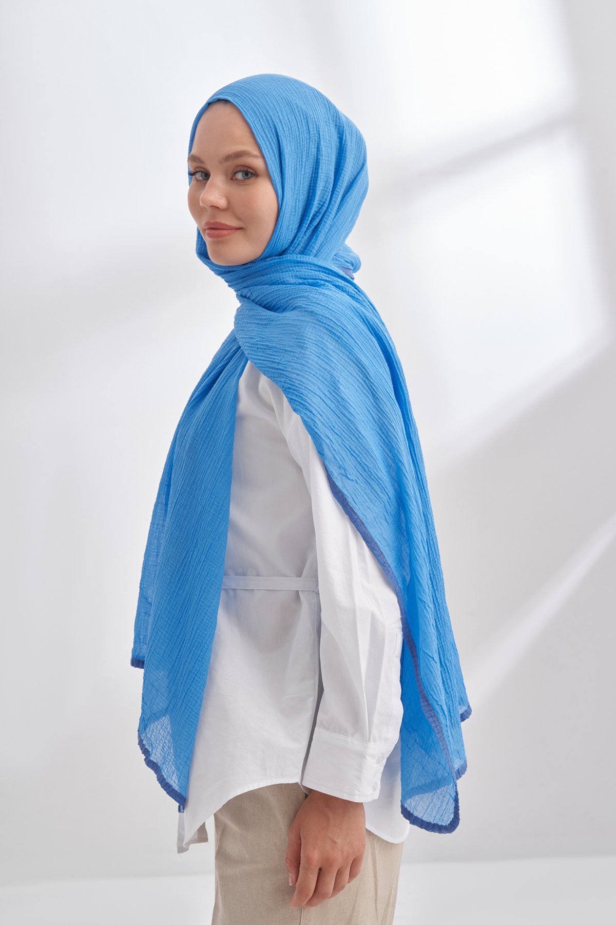 Müslin Biyeli Şal - Kot Mavisi