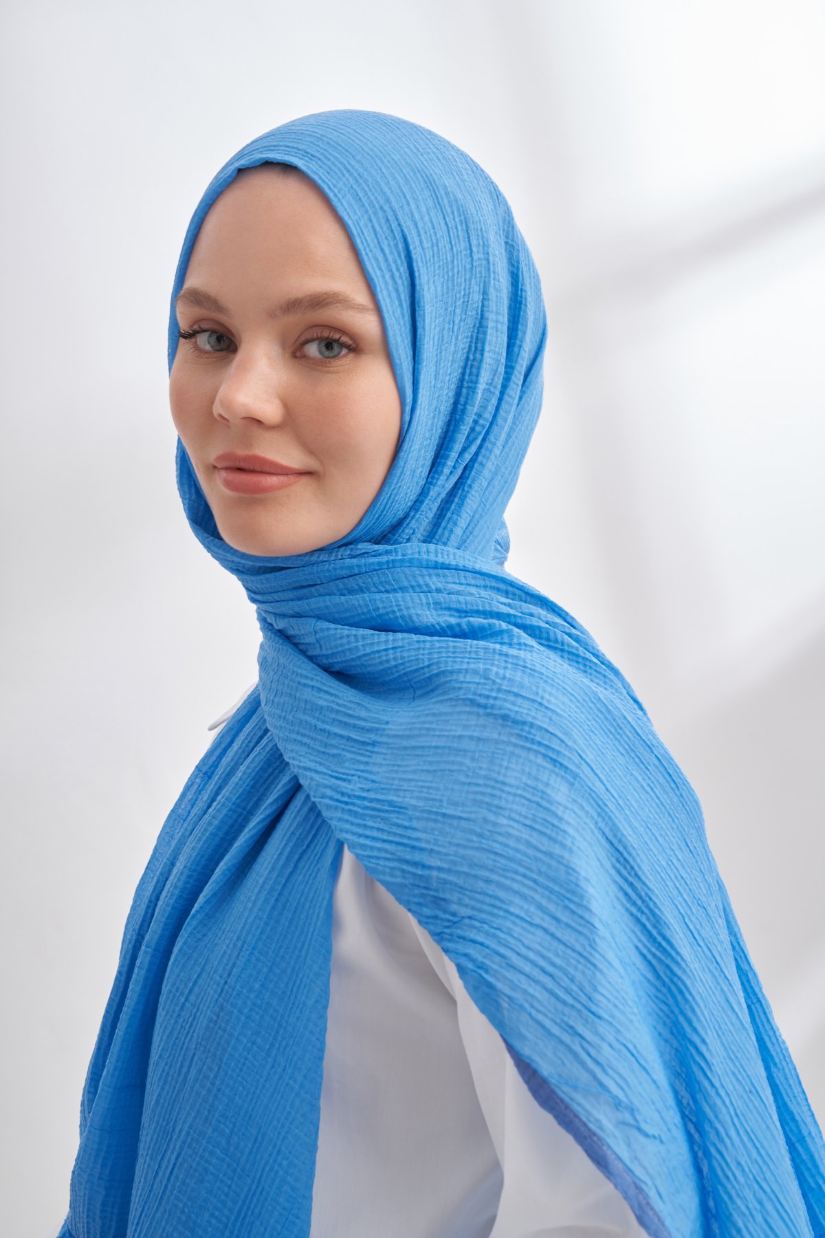 Müslin Biyeli Şal - Kot Mavisi