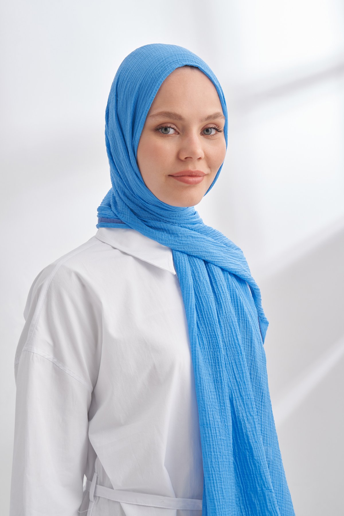 Müslin Biyeli Şal - Kot Mavisi