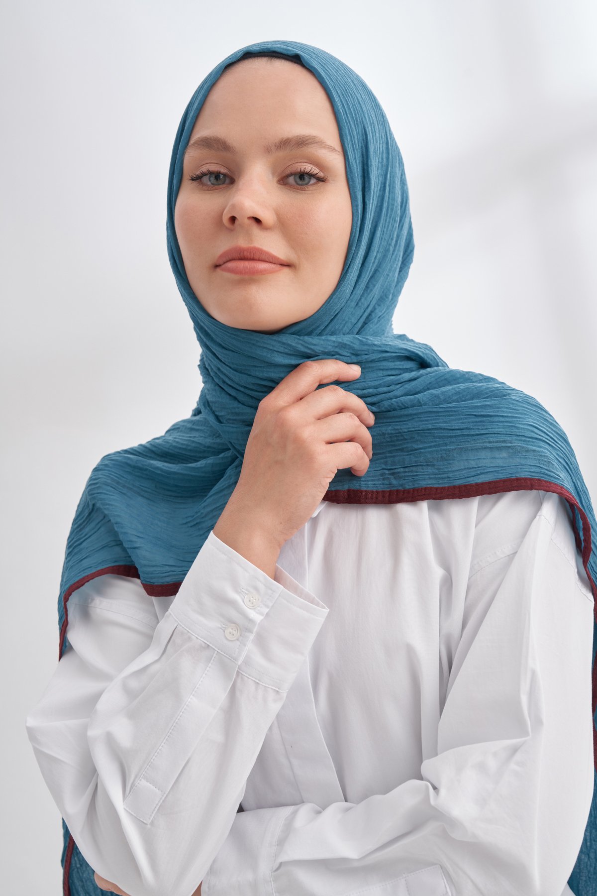 Müslin Biyeli Şal - Petrol