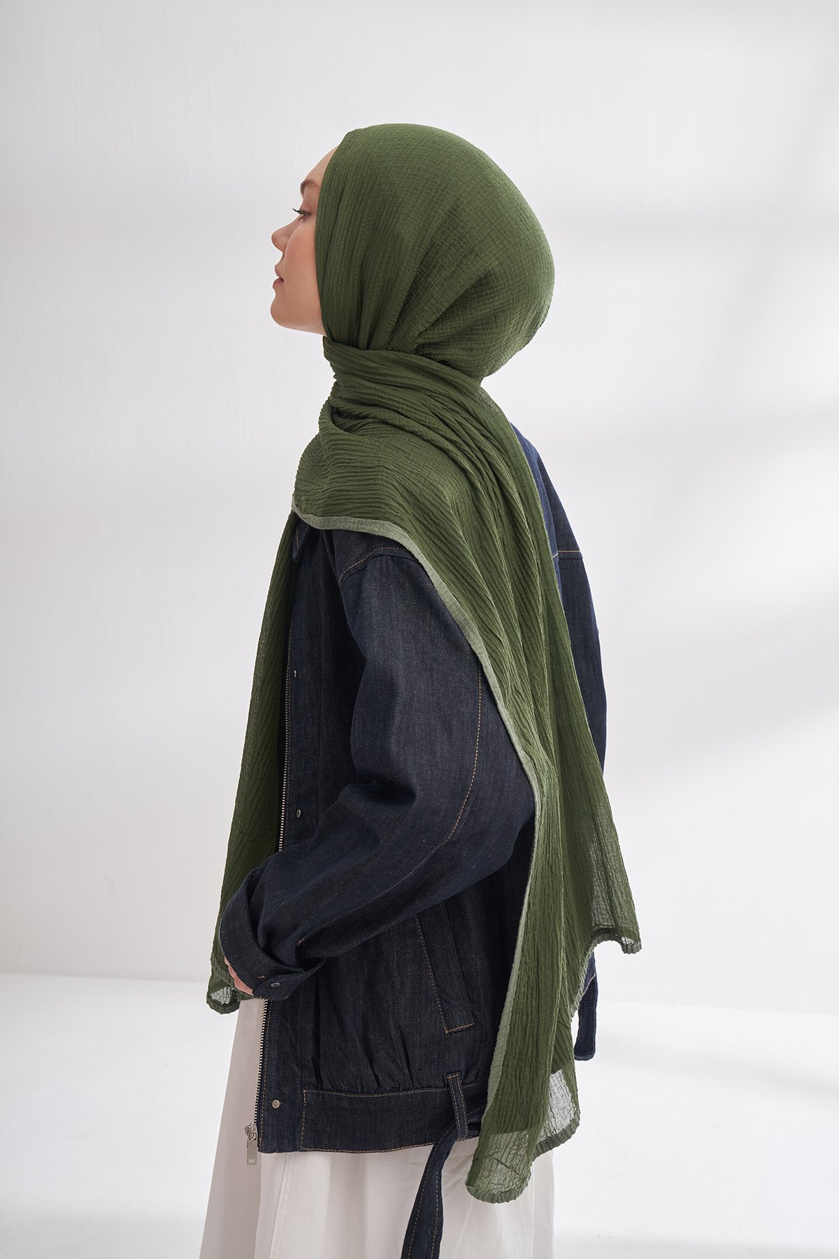 Müslin Biyeli Şal - Çam Yeşili