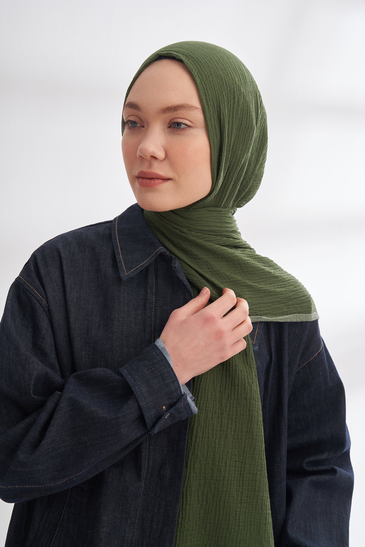 Müslin Biyeli Şal - Çam Yeşili