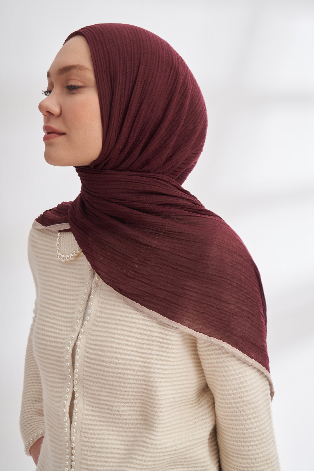 Müslin Biyeli Şal - Burgundy