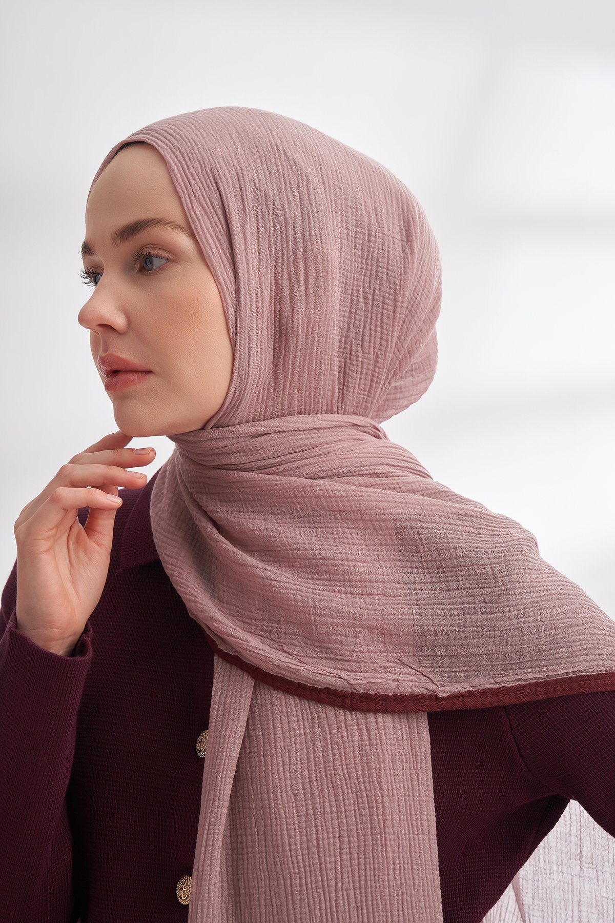 Müslin Biyeli Şal - Sisli Pudra