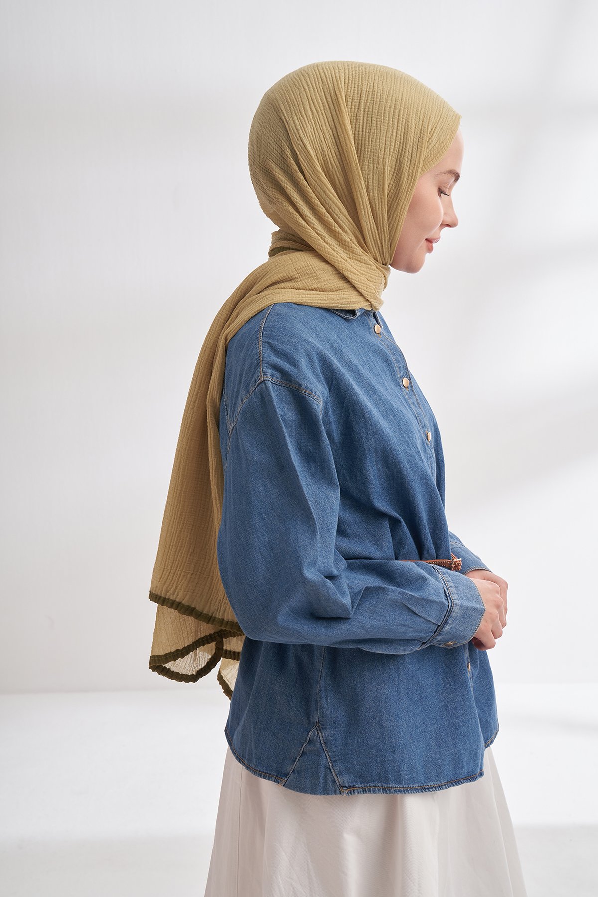 Müslin Biyeli Şal - Soft Olive