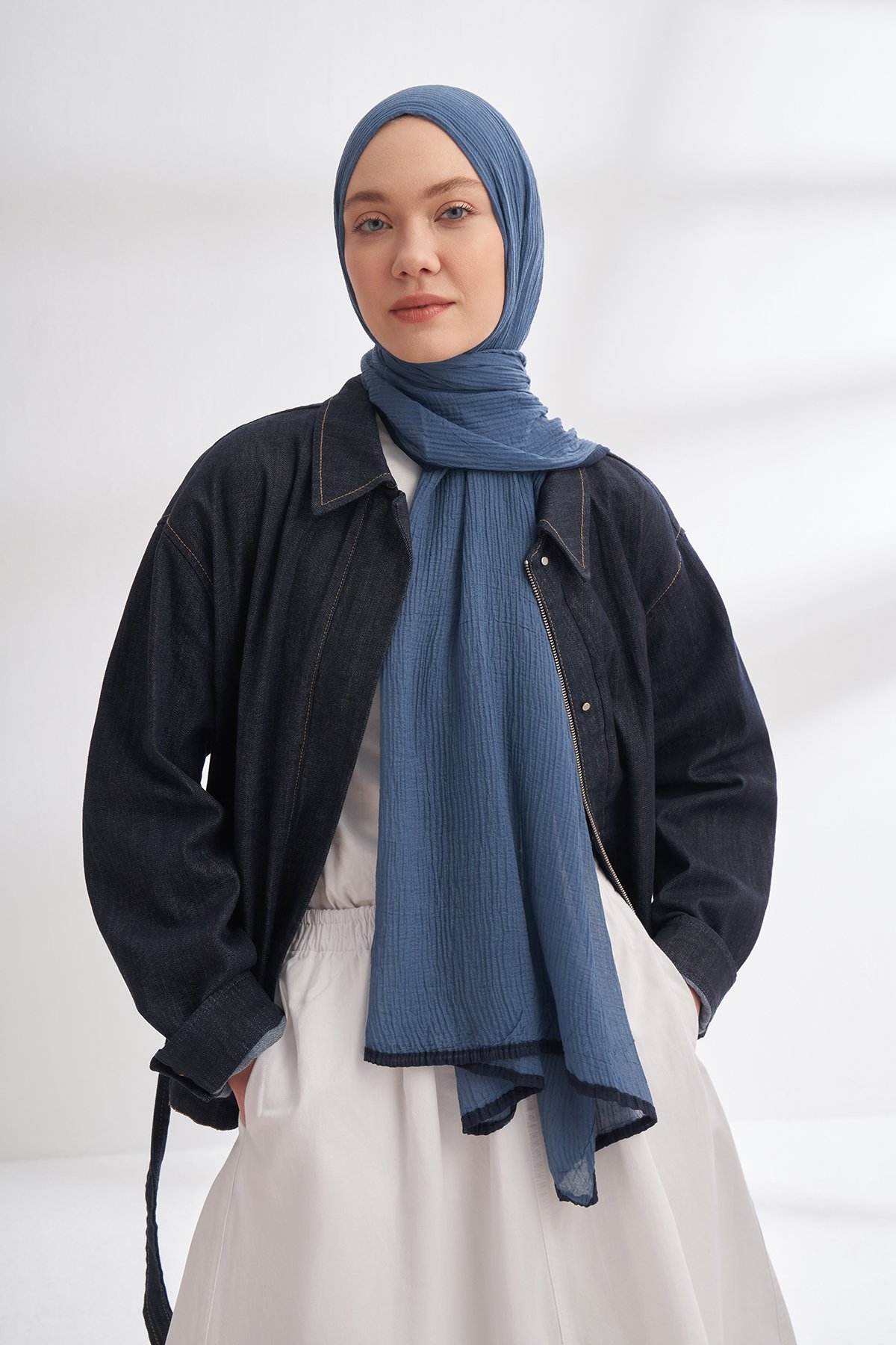 Müslin Biyeli Şal - İndigo