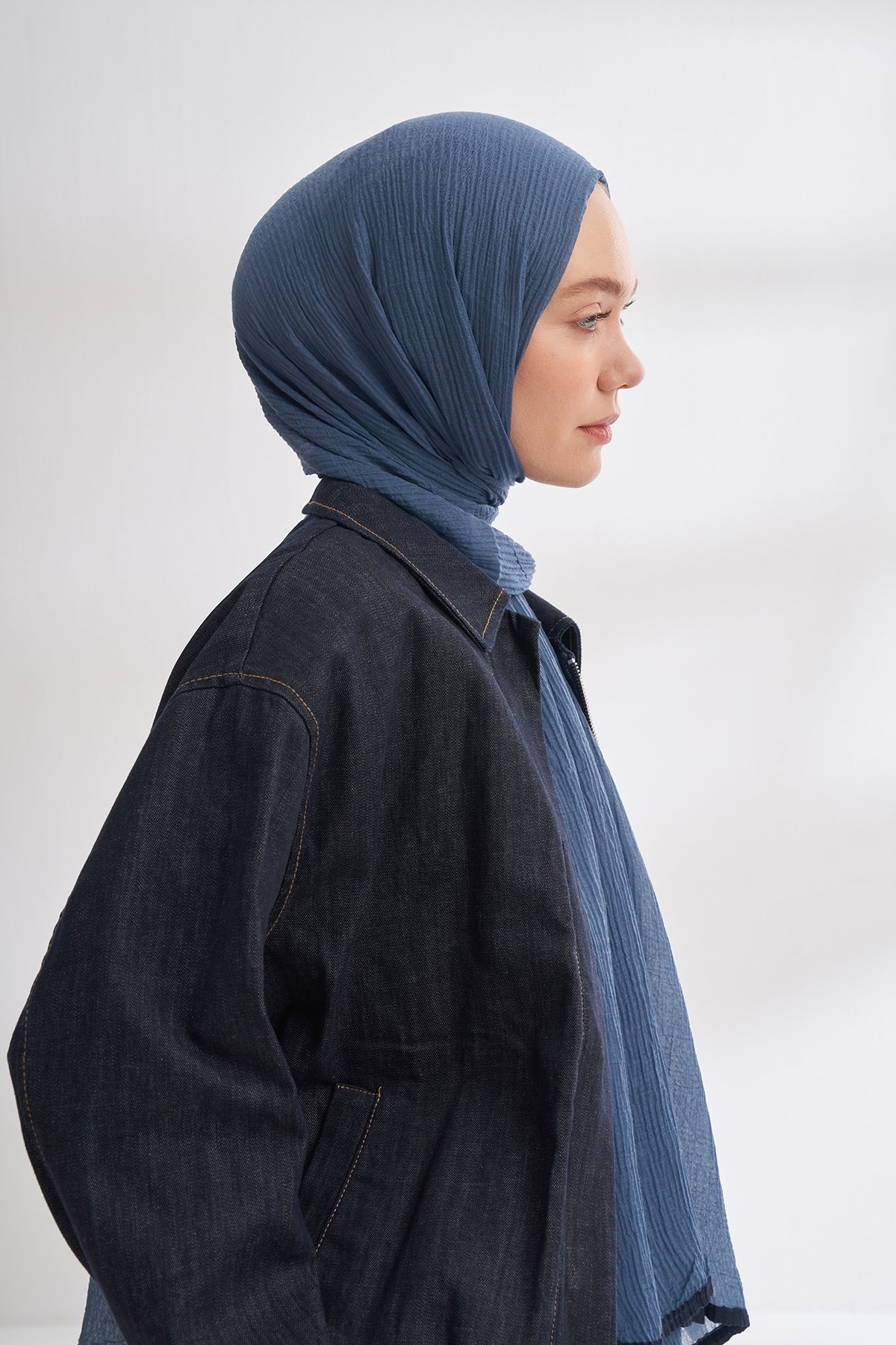 Müslin Biyeli Şal - İndigo