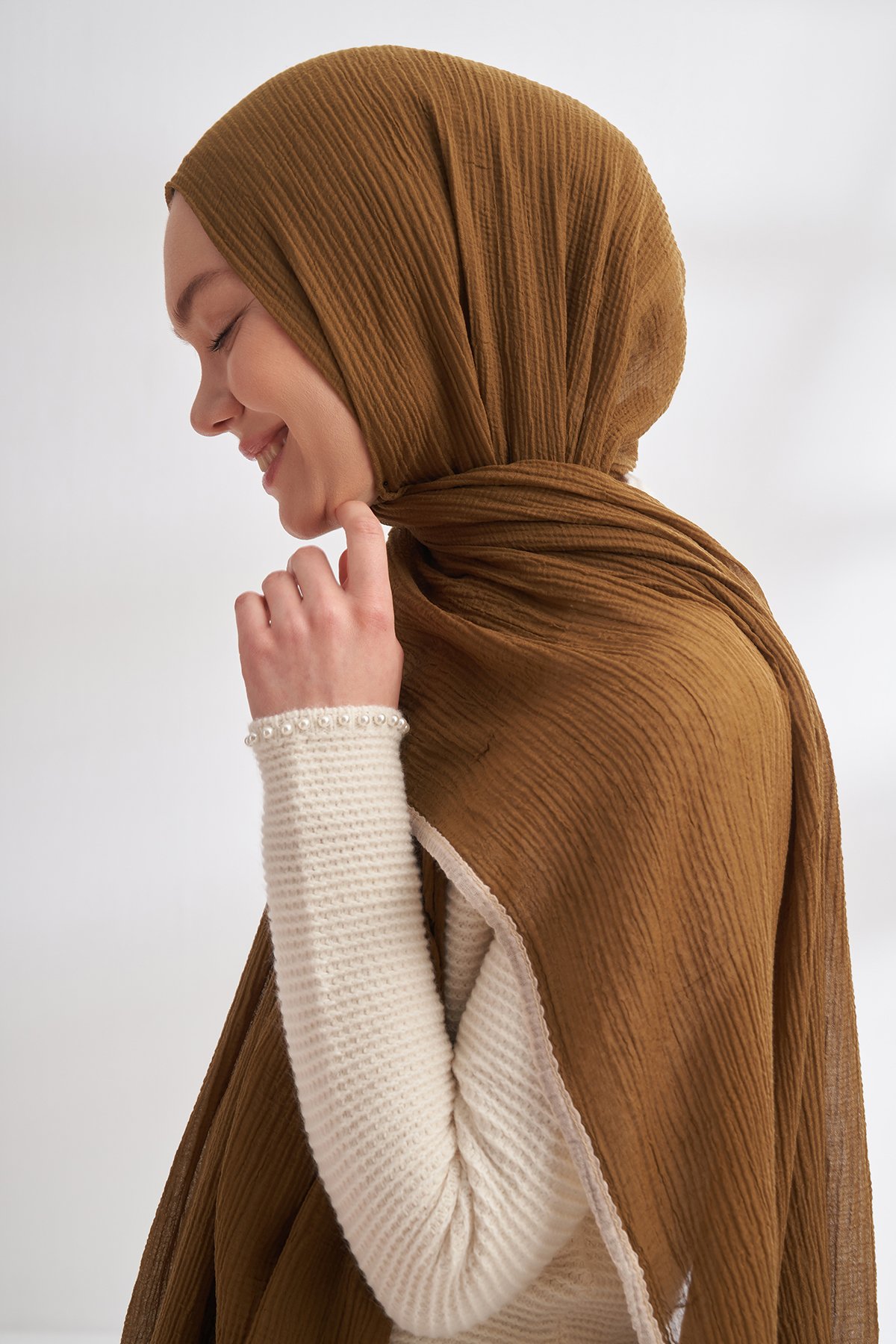 Müslin Biyeli Şal - Koyu Yağ