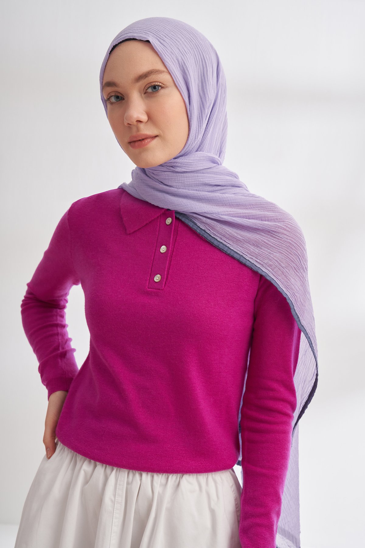 Müslin Biyeli Şal - Açık Leylak