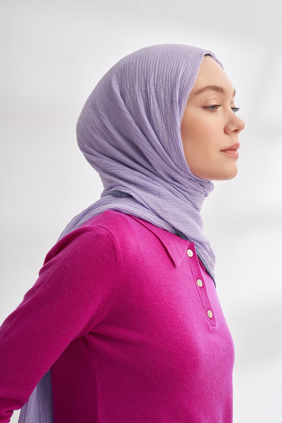 Müslin Biyeli Şal - Açık Leylak