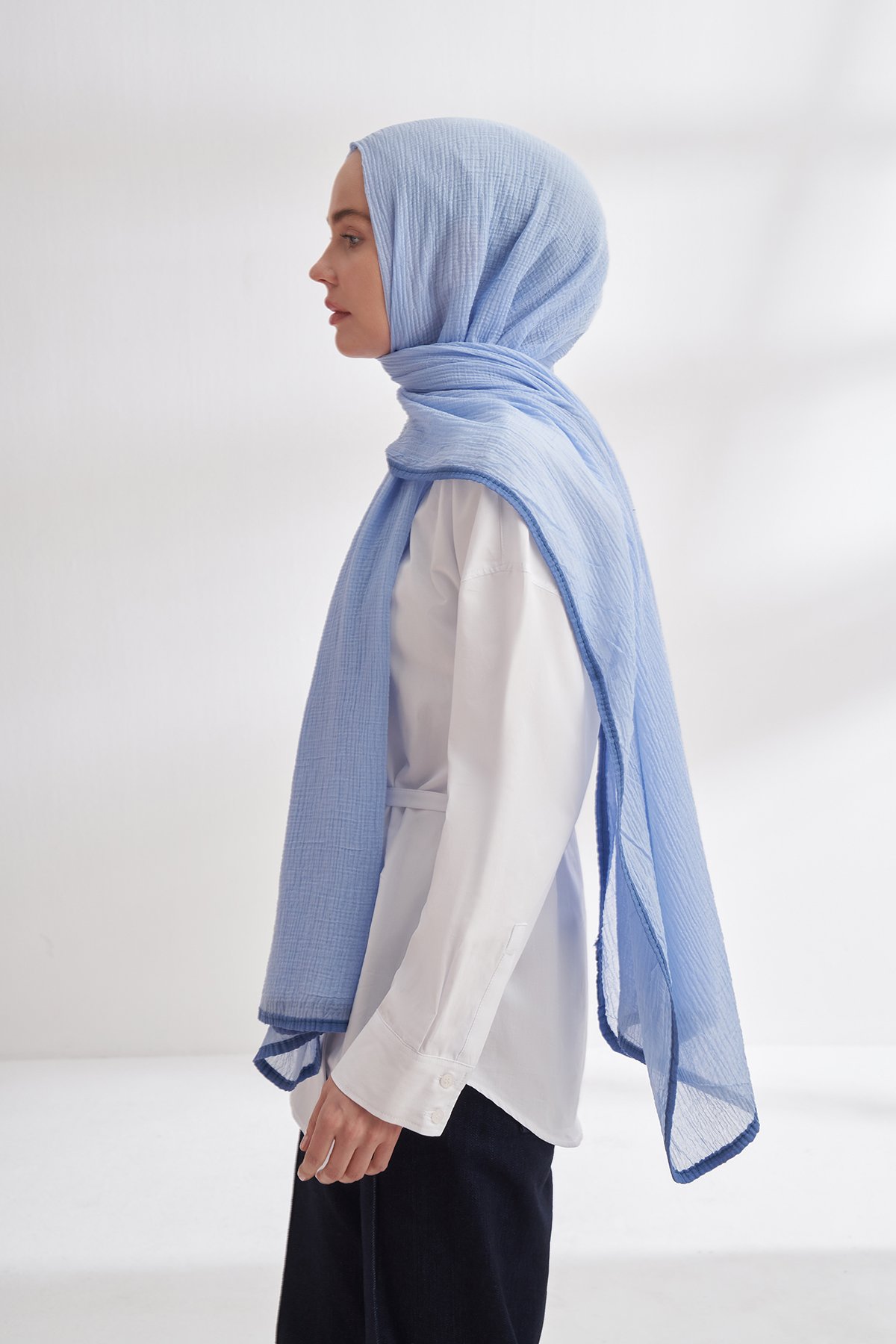 Müslin Biyeli Şal - Bebe Mavisi