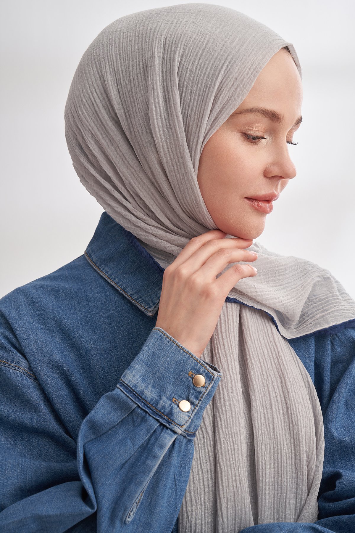 Müslin Biyeli Şal - Gümüş