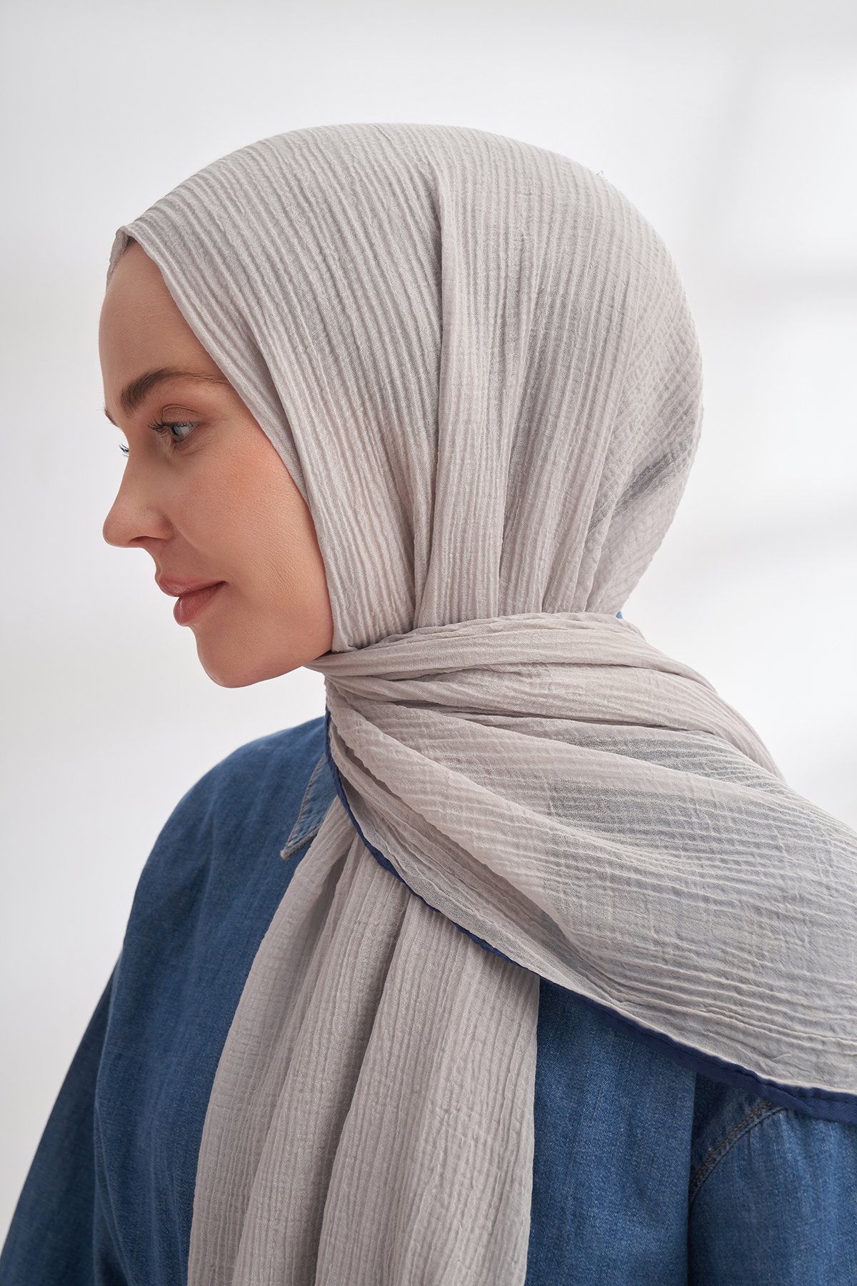 Müslin Biyeli Şal - Gümüş