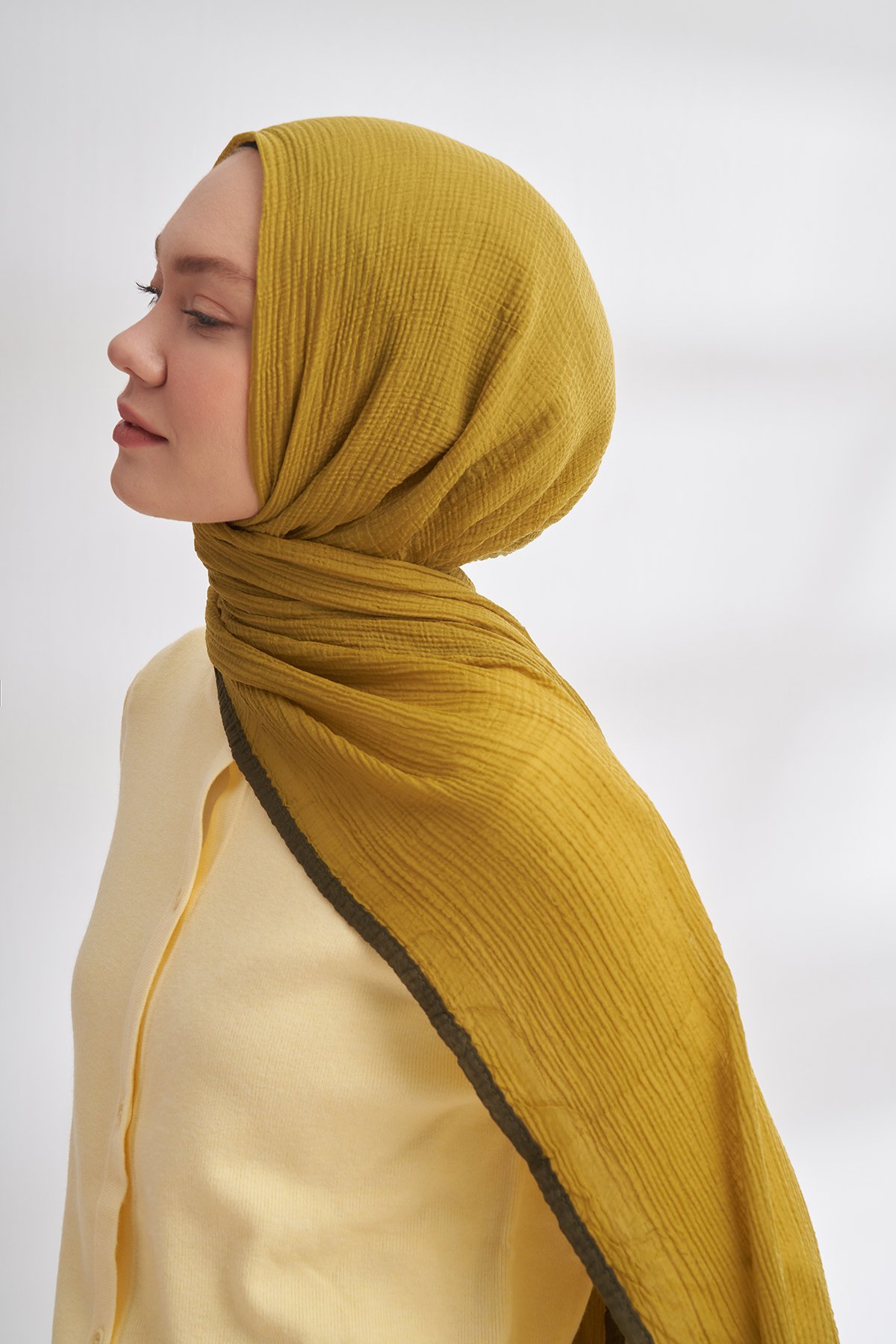 Müslin Biyeli Şal - Zeytin