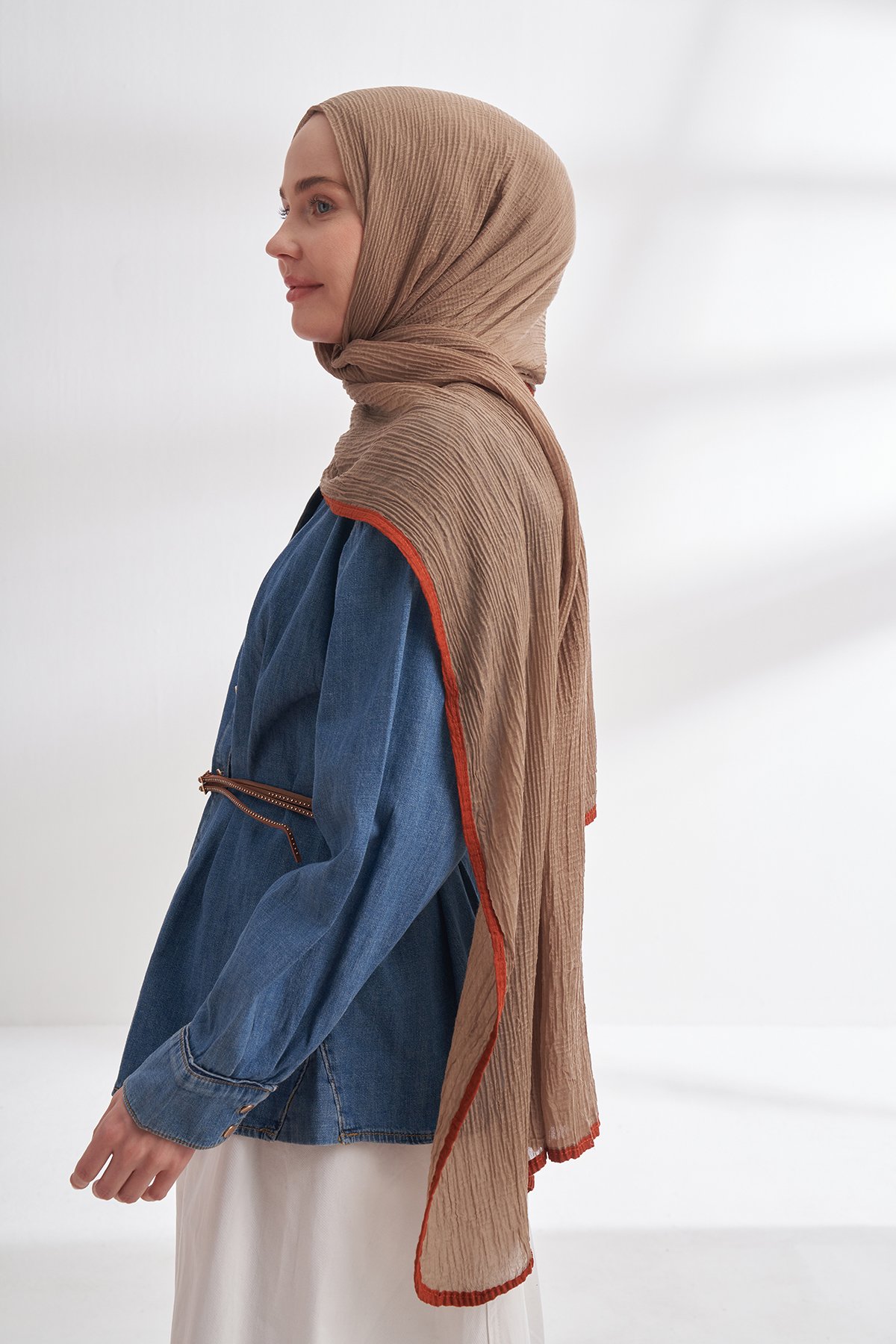 Müslin Biyeli Şal - Toprak