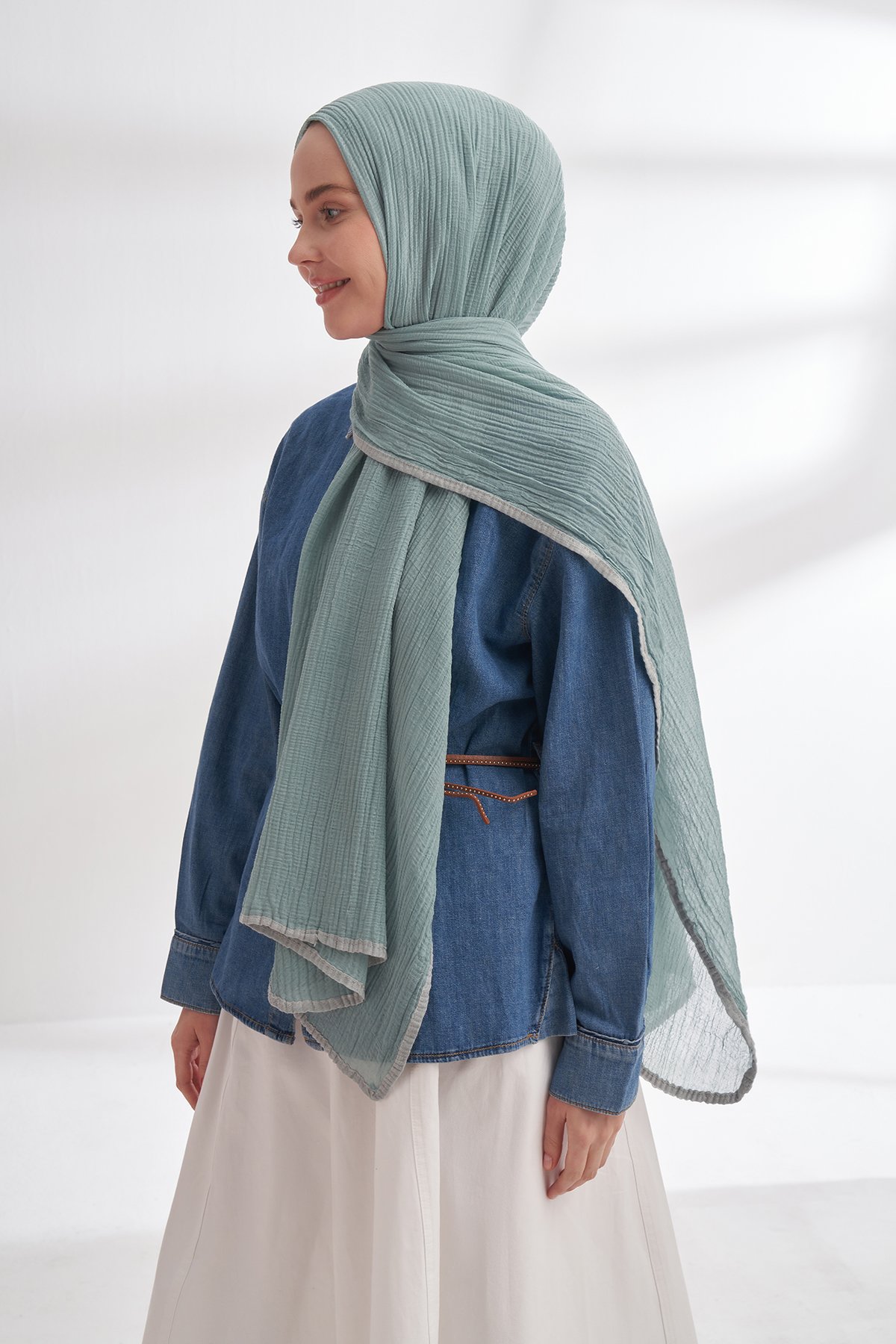 Müslin Biyeli Şal - Mint