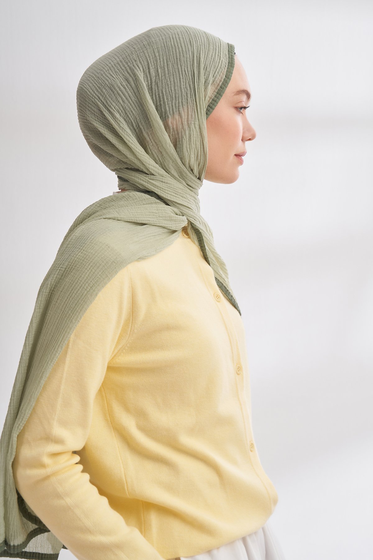 Müslin Biyeli Şal - Keten Yeşili