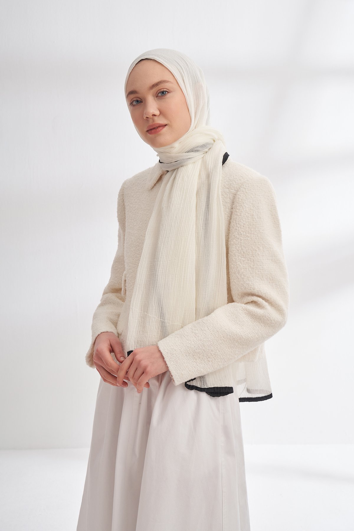 Müslin Biyeli Şal - Ekru