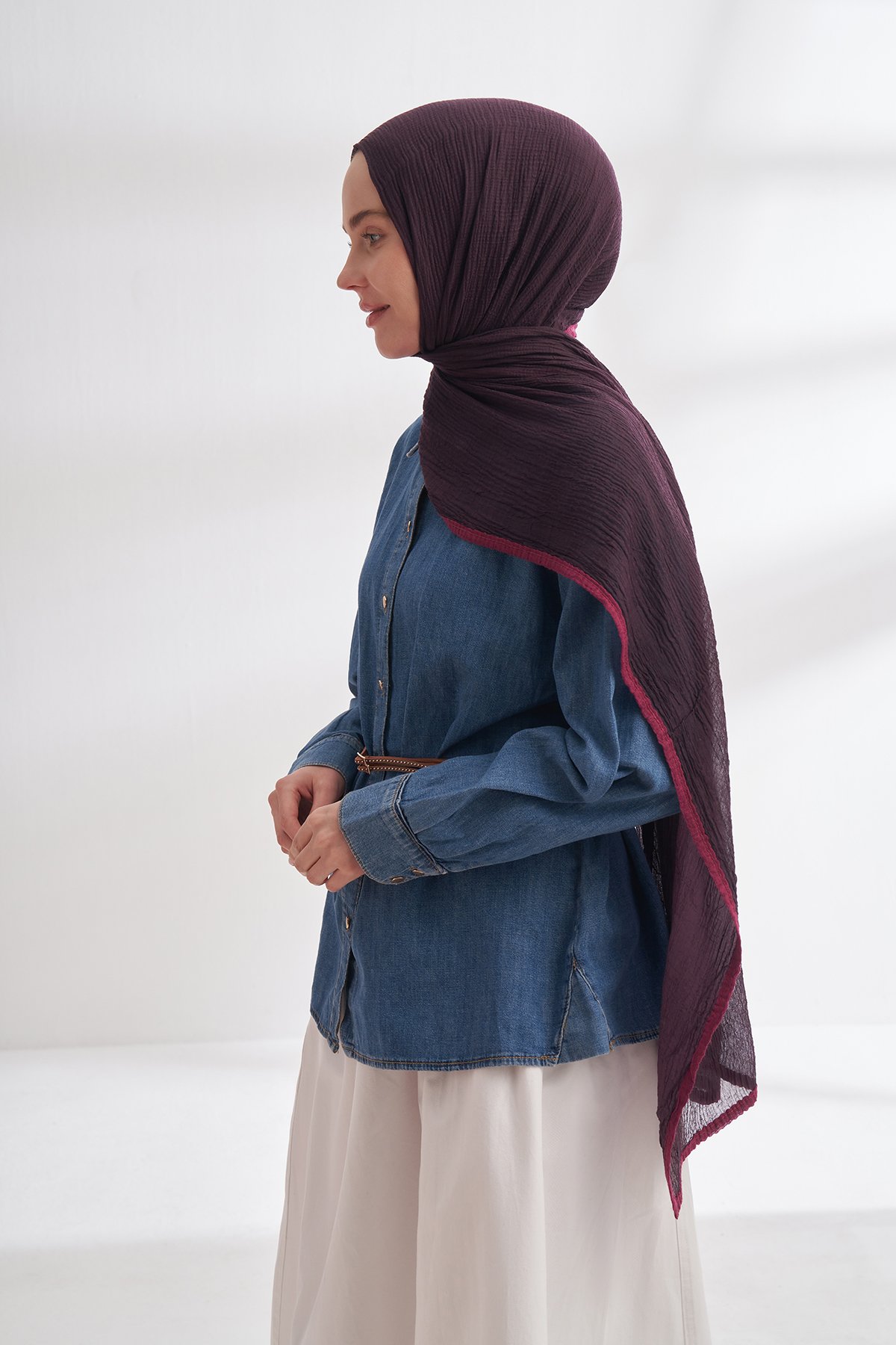 Müslin Biyeli Şal - Mürdüm