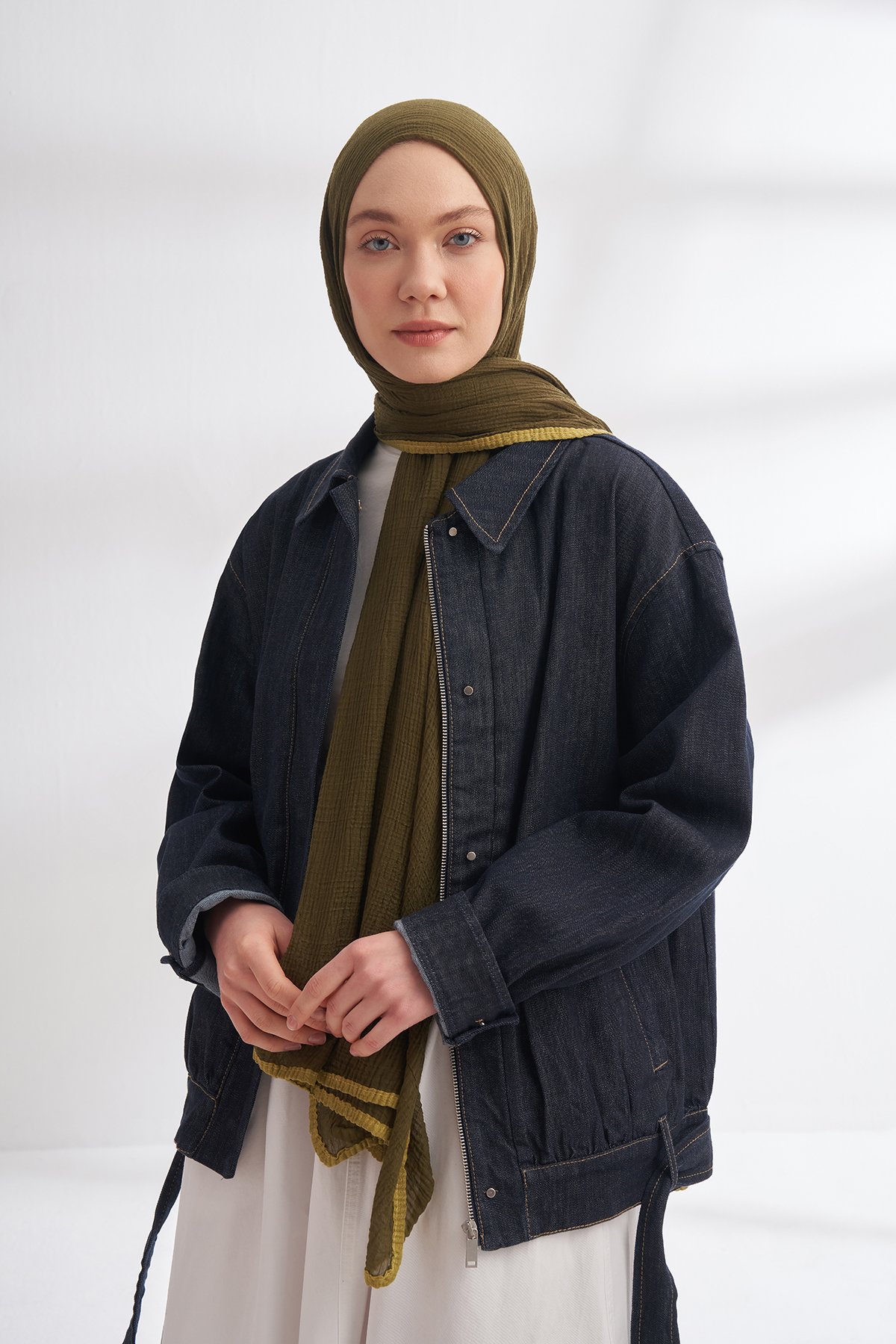 Müslin Biyeli Şal - Haki