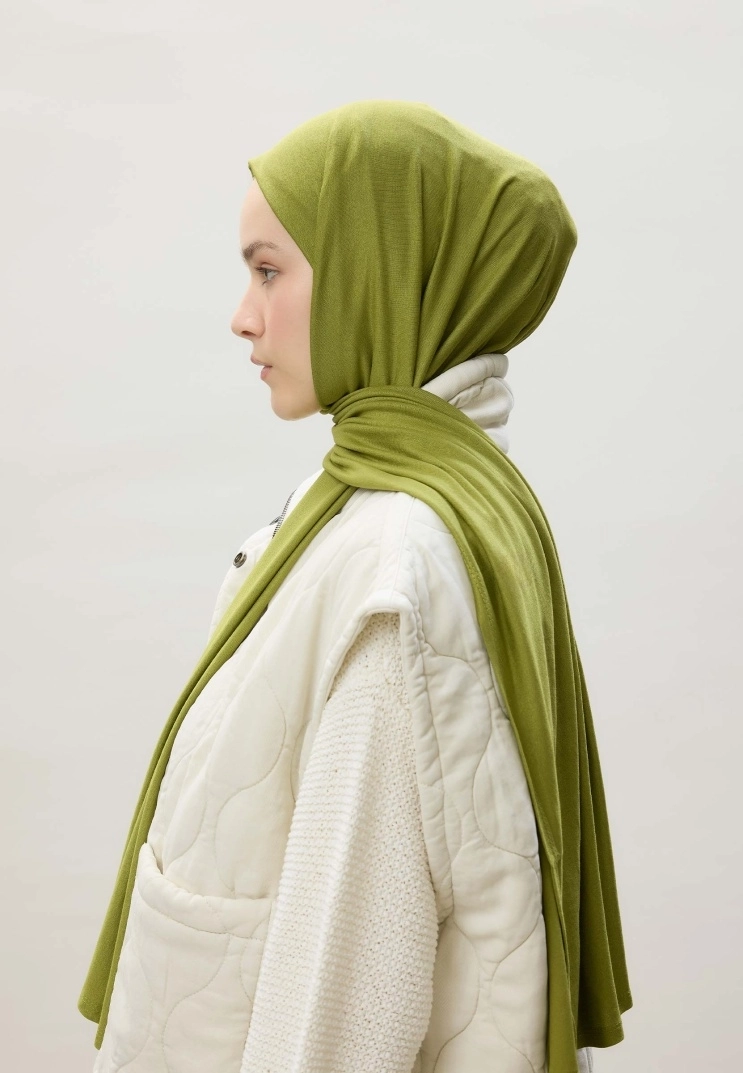 Kod Dikişli Penye Şal - Zeytin Yeşili
