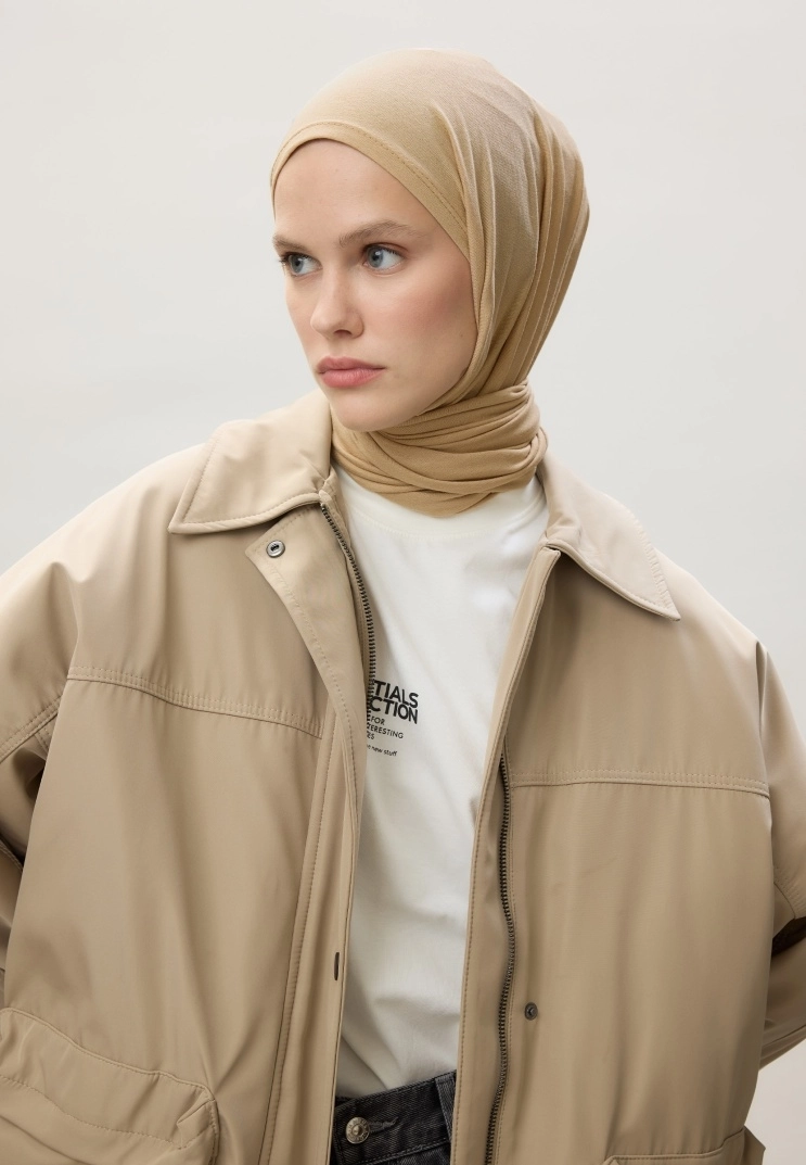 Kod Dikişli Penye Şal - Koyu Bej