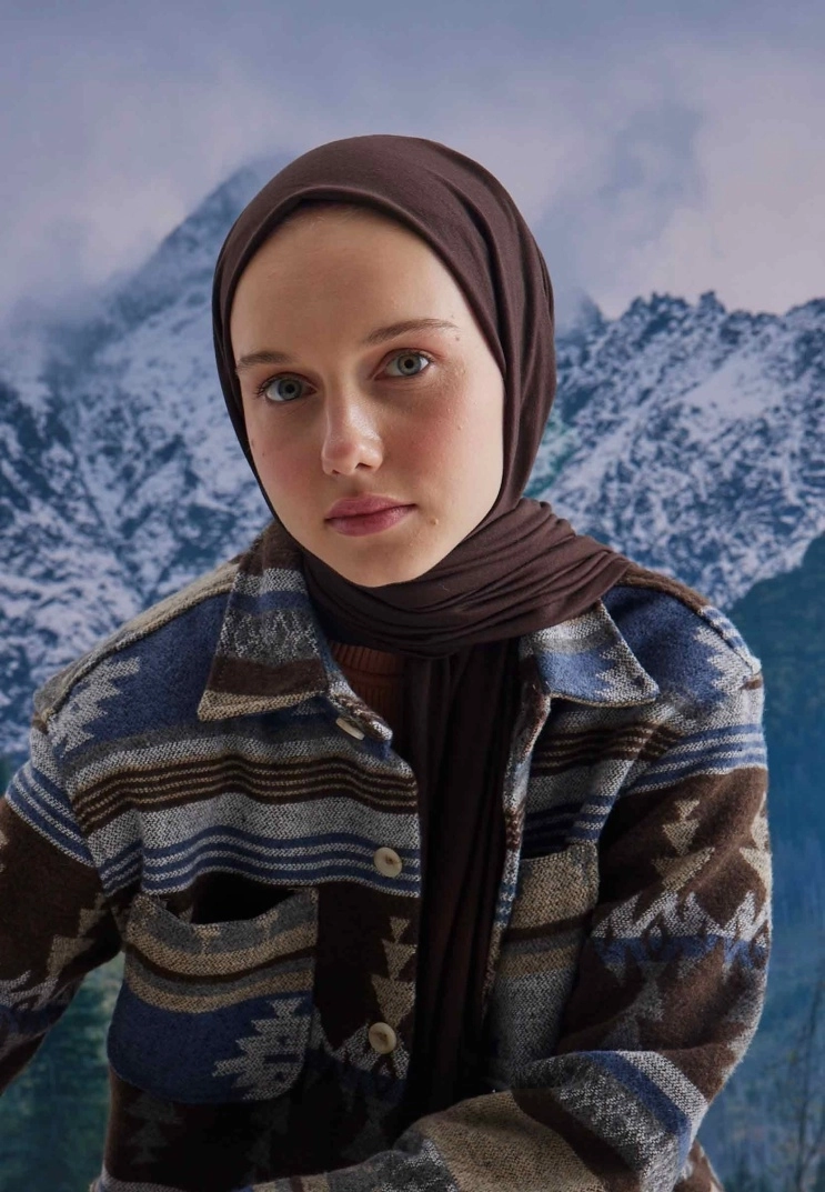 Kod Dikişli Penye Şal - Kakao