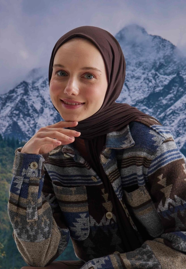 Kod Dikişli Penye Şal - Kakao