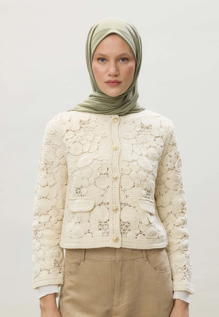 Kod Dikişli Penye Şal - Soft Yeşil