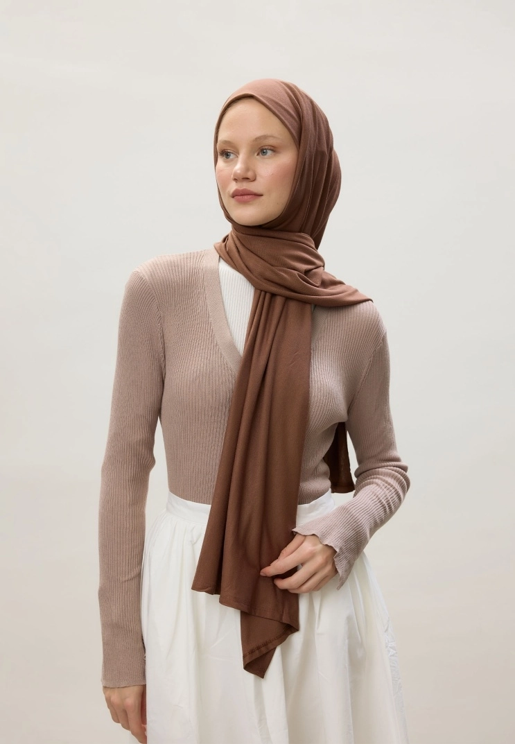 Kod Dikişli Penye Şal - Acı Kahve